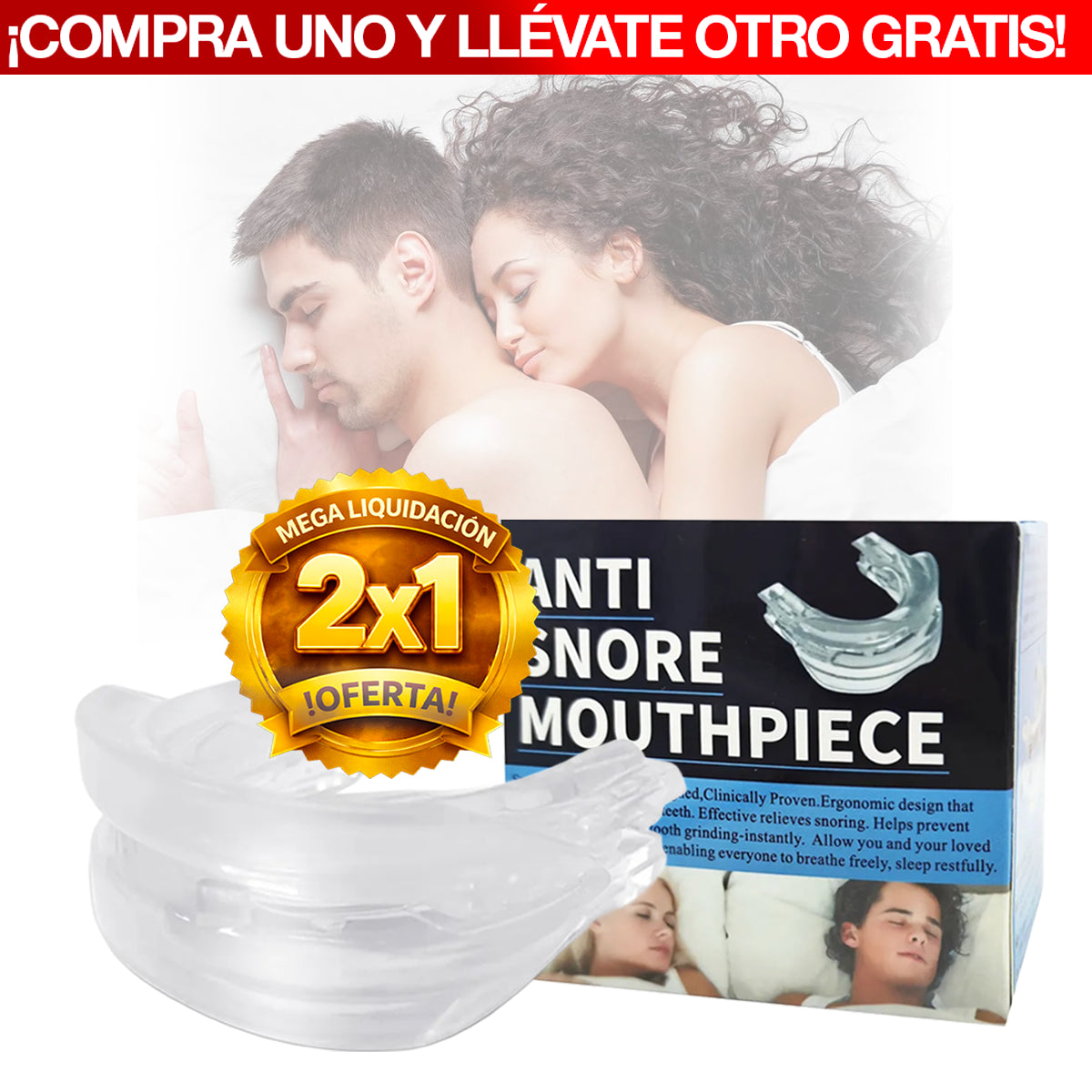 (Super 2x1) Airbite Pro - Dispositivo Bucal Anti-Ronquidos Apnea y Bruxismo